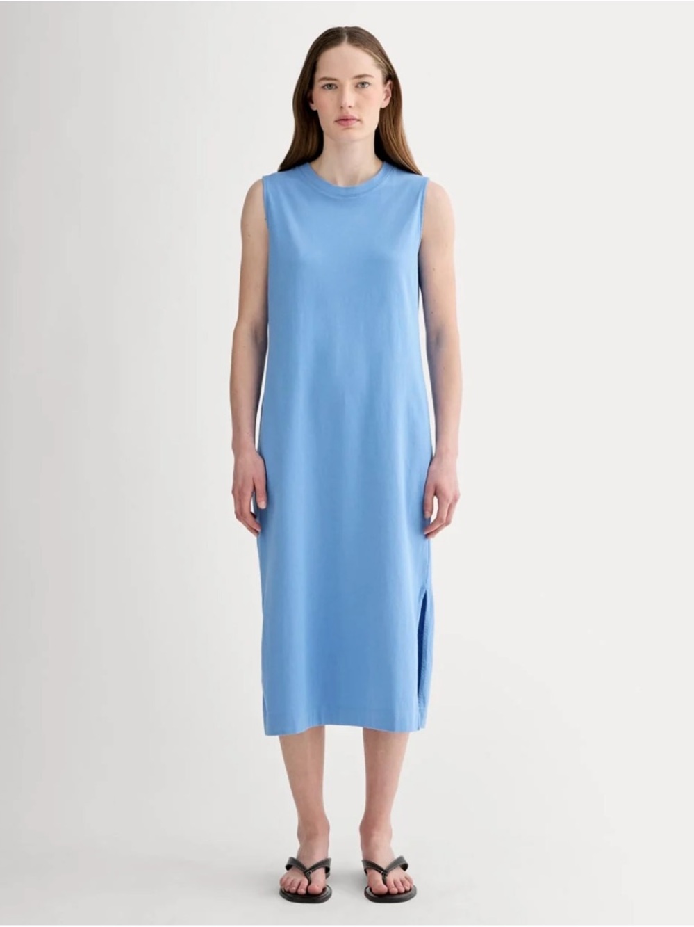 Everlane The Weekend Tank Dress Organic Cotton Midi Blue Opal XS Crew Neck